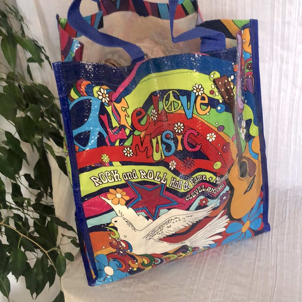 ROCK & ROLL HALL OF FAME recyclable shopping bag book bag tote 1970s retro look - Picture 2 of 12